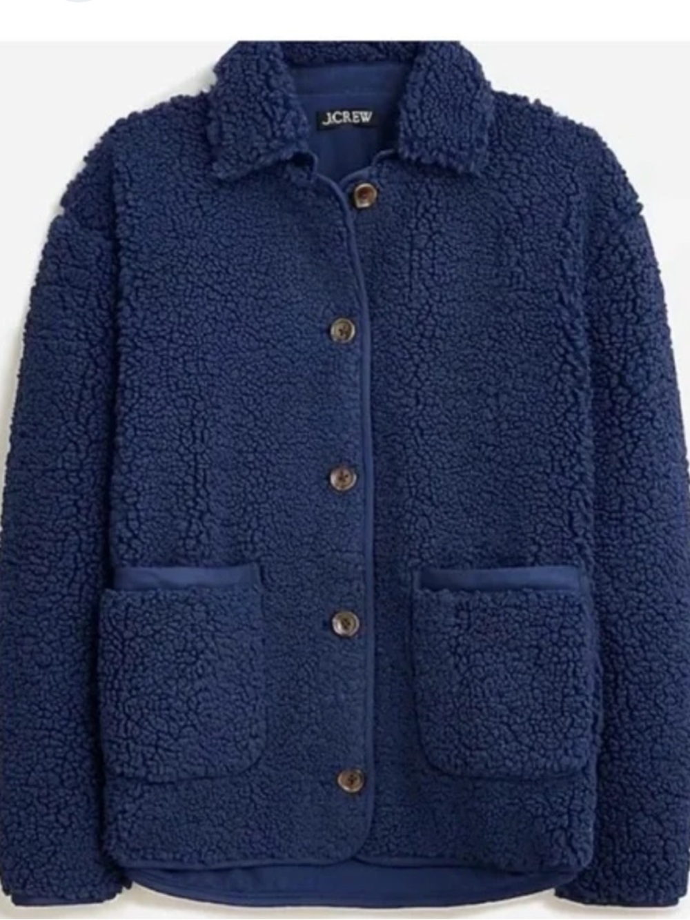 J. Crew Navy Sherpa Button-Front Jacket